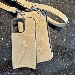 Bandolier iPhone 14 Pro Max Leather Greige/Silver & Hailey Side Slot Crossbody